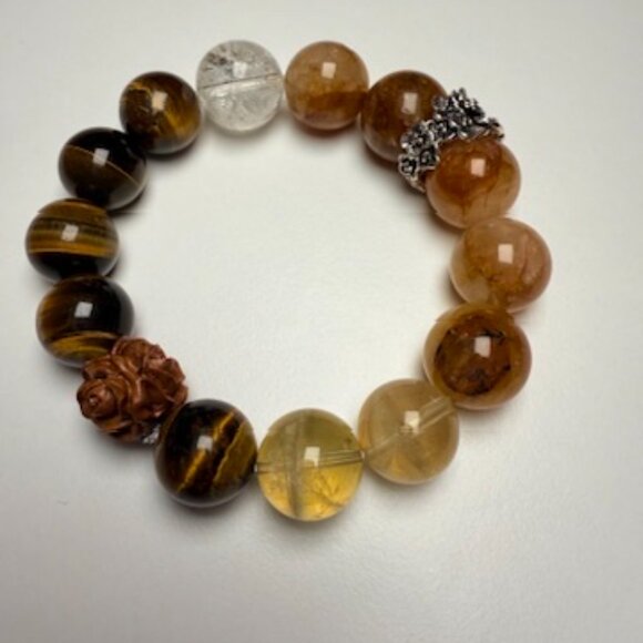 Tiger Eye × Golden Rutilated Quartz Bracelet - Picture 8 of 14
